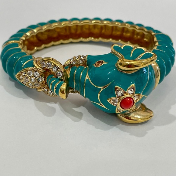 Rare Kenneth Jay Lane Raj Teal Elephant Clamper Bracelet
, EUC - Picture 10 of 16